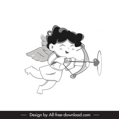 cupid 1 bw icon funny cartoon character sketch