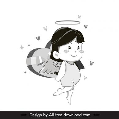 cupid 4 bw icon cute cartoon girl sketch 