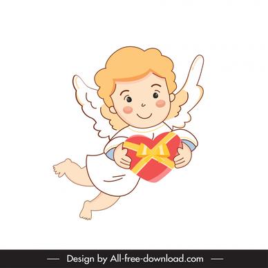 cupid icon cute winged boy handdrawn cartoon character sketch