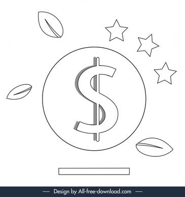 currency coin money transfer icon stars leaf outline