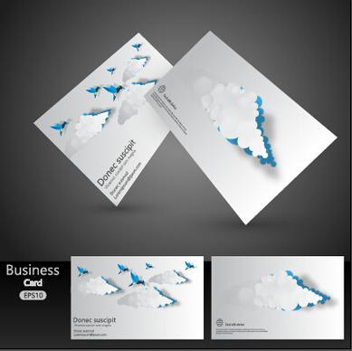 cut paper cloud business card vector