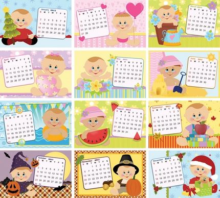 2011 calendar templates cute kid icons decor