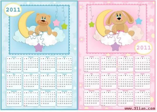 2011 calendar templates cute dog bear icons decor