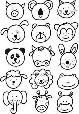 cute animal faces cartoon kids drawing