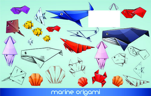 cute animal origami elements vector