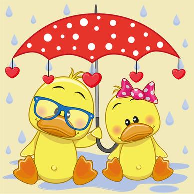cute animals and umbrella cartoon vector