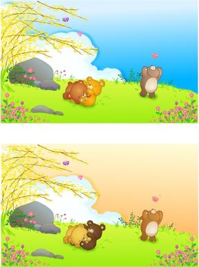 cute bears background sets colorful cartoon design