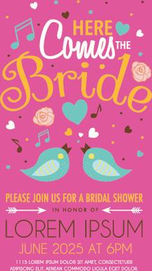 cute birds wedding invitation card vector