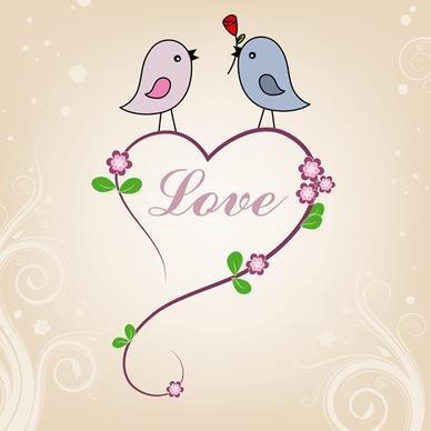 cute birds with valentines day card vector