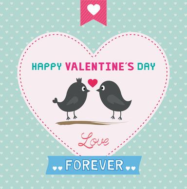 cute birds with valentines day card vector