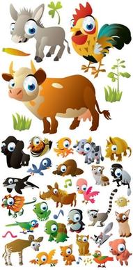 animals icons cute cartoon characters colorful sketch