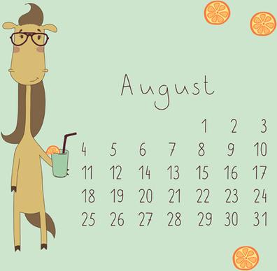 cute cartoon august calendar design vector