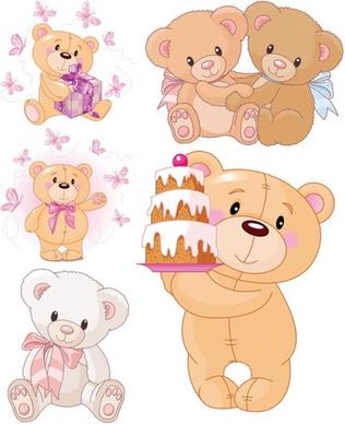teddy bear icons cute colored cartoon design
