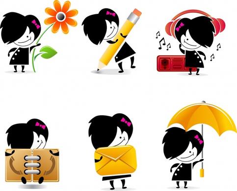 user interface templates cute girl icon cartoon character
