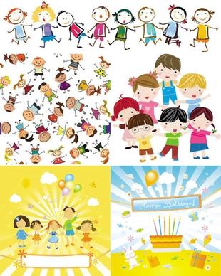 children background cute cartoon characters colorful handdrawn sketch