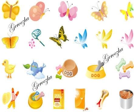 animal design elements butterflies birds dog food icons