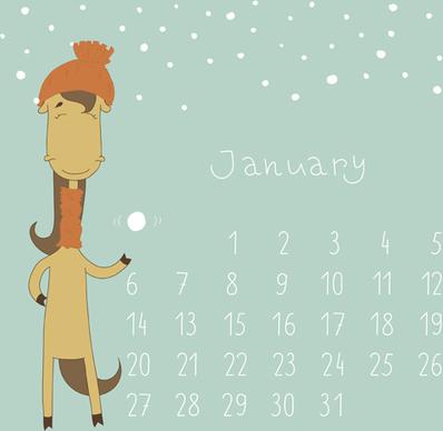 cute cartoon january calendar design vector