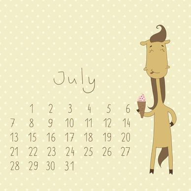 cute cartoon july calendar design vector