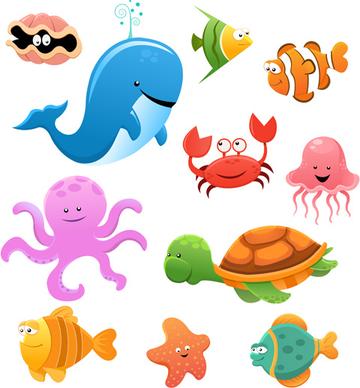 cute cartoon marine animals vector graphics