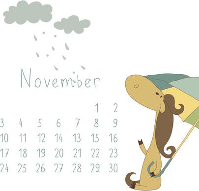 cute cartoon november calendar design vector