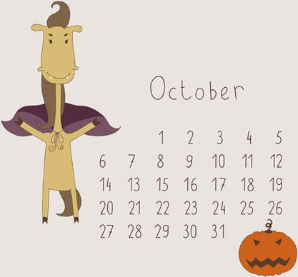 cute cartoon october calendar design vector