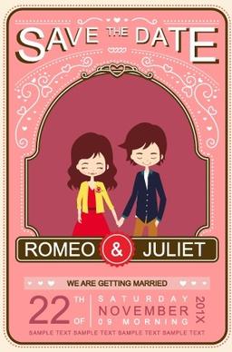 cute cartoon style wedding invitation card vector