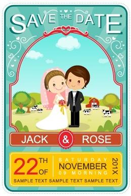 cute cartoon style wedding invitation card vector