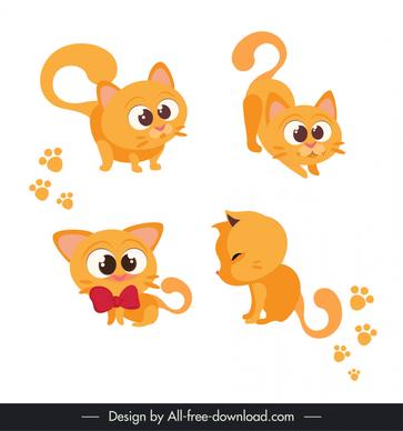cute cats icons dynamic sketch cute cartoon outline 