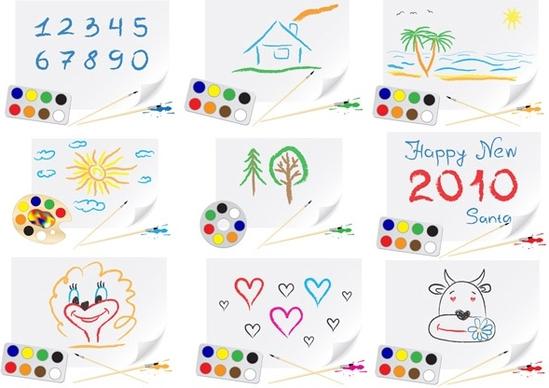 cute children drawings theme vector