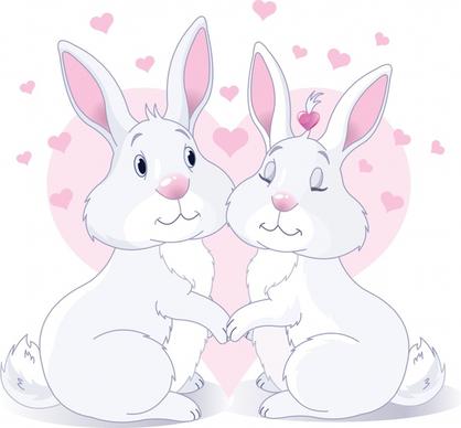 love background cute rabbit couple hearts decor
