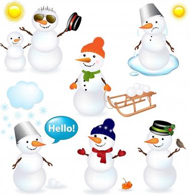 snowman icons cute stylized cartoon sketch