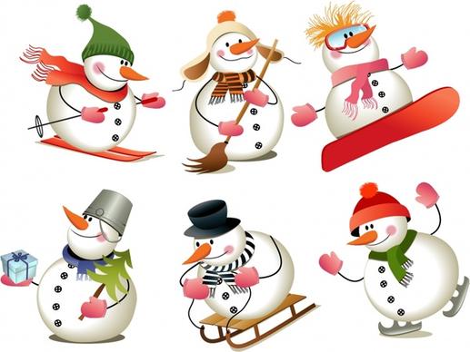 snowman icons cute stylized characters modern design