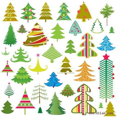 fir tree icons collection colorful classical flat sketch