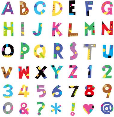 cute color numbers with alphabet and symbol vector