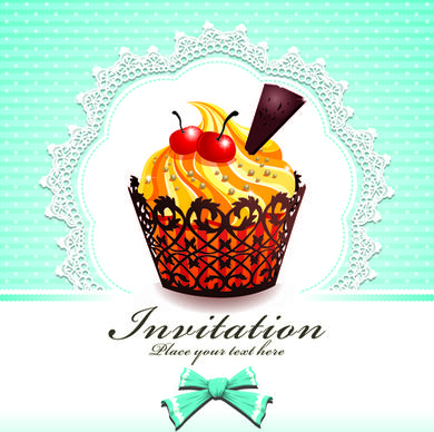 cute cupcakes invitations cards vector set