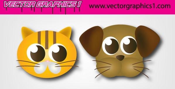 Cute Dog and Cat Vector Graphics