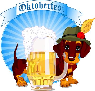 cute dog with beer labels vector