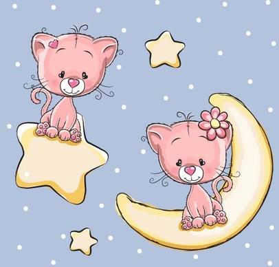 cute dog with stars and moon card vector