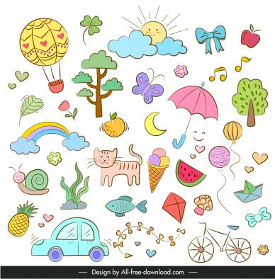  cute doodles elements collection handdrawn symbols