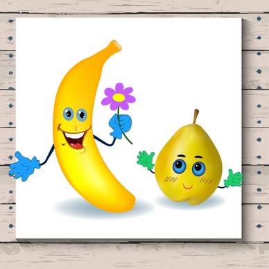 cute emoticon sets stylized yellow banana pear icons