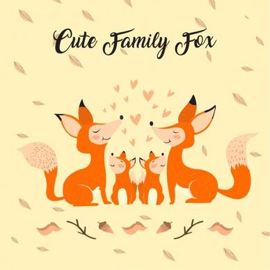 cute foxes family drawing colored cartoon design