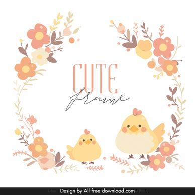 cute frame design elements chicks flowers handdrawn 