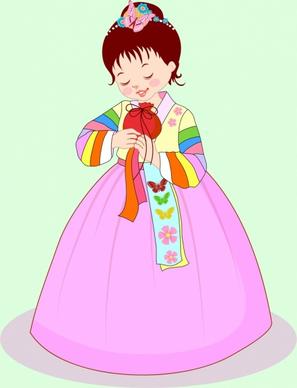cute girl drawing asian traditional costume