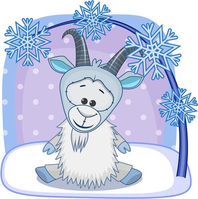 cute goat with snow christmas vector