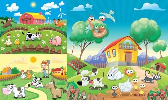 happy farm background templates colorful cute cartoon design