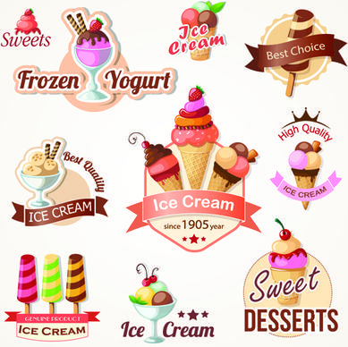 cute ice cream logos and labels vector