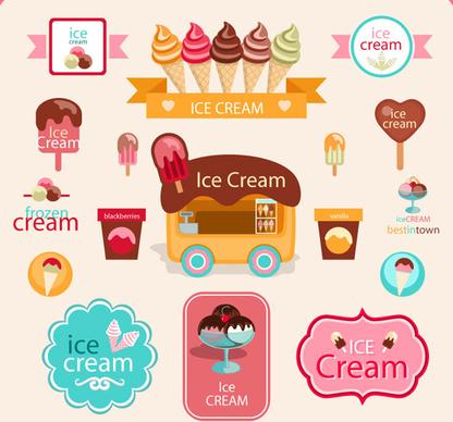 cute ice cream logos with label elements vector