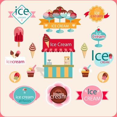 cute ice cream logos with label elements vector