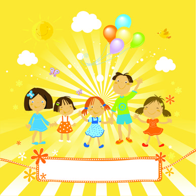 cute kids with balloon background vector