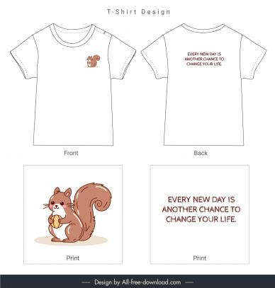 cute little squirrel t shirt template flat handdrawn cartoon